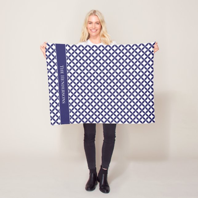 Couverture Polaire Hamptons Bleu Blanc Stylish Motif géométrique (En situation)