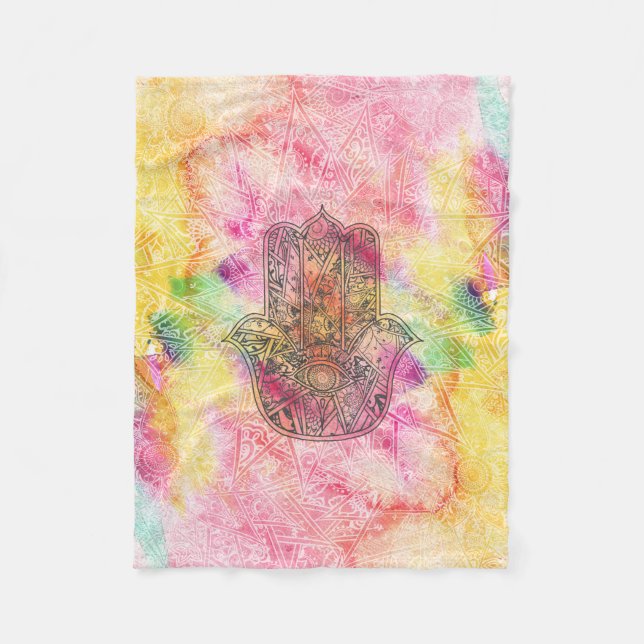 Couverture Polaire HAMSA Main Fatima symbole amulet Henné floral (Devant)