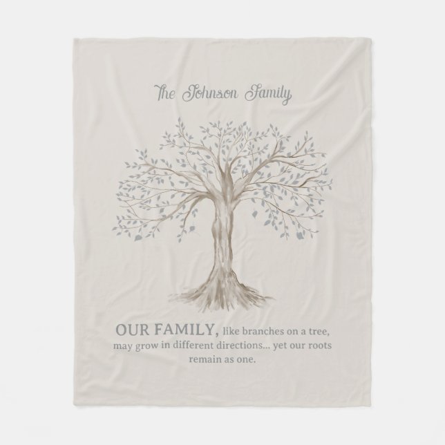 Couverture Polaire Hand Painted Tree Custom Family Quote Gray Beige (Devant)