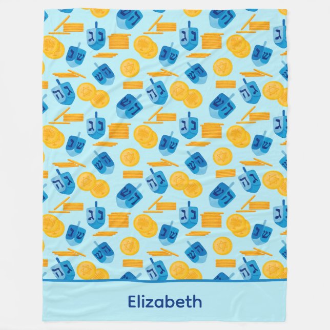 Couverture Polaire Hanoukka Dreidel Game Gelt Bleu foncé (Devant)