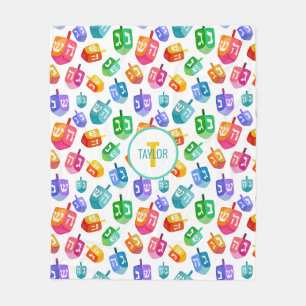 Couverture Polaire Hanoukka Dreidels Rainbow Watercolor Holiday