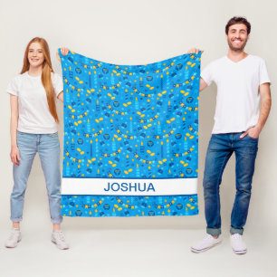 Couverture Polaire Hanukkah Moderne Bleu Personnalisé