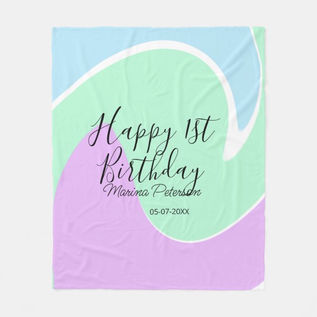 Couverture Polaire Happy 1st birthday pink green blue acrylic pour  (Devant)