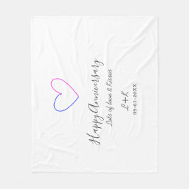 Couverture Polaire Happy anniversary pink blue heart name date simple