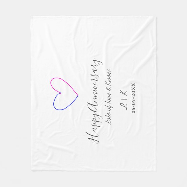 Couverture Polaire Happy anniversary pink blue heart name date simple (Devant)