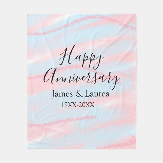 Couverture Polaire Happy anniversary wedding name date year pastel  (Devant)