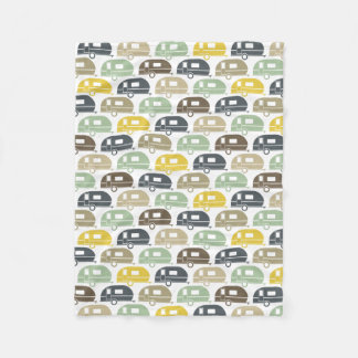 Couverture Polaire Happy Camper| Blanche-Camping moderne Retro Blues