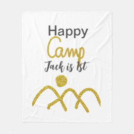 Couverture Polaire Happy camping camper one birthday kids golden sun