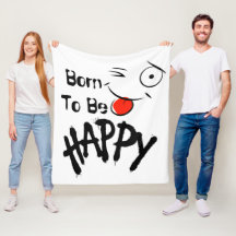 "Happy" Cool Motivational Fleece Blanket