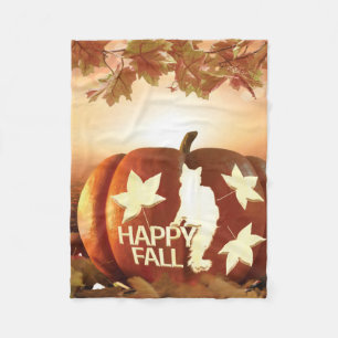 Couverture Polaire Happy Fall Citrouille & Silhouette de Chat Fleece
