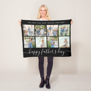 Couverture Polaire Happy Fête des pères 8 Photo Collage Elegant Black