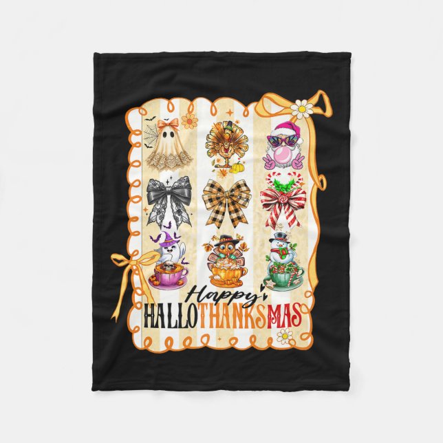 Couverture Polaire Happy Hallothanksmas Coquette Bow Halloween Thanks (Devant)