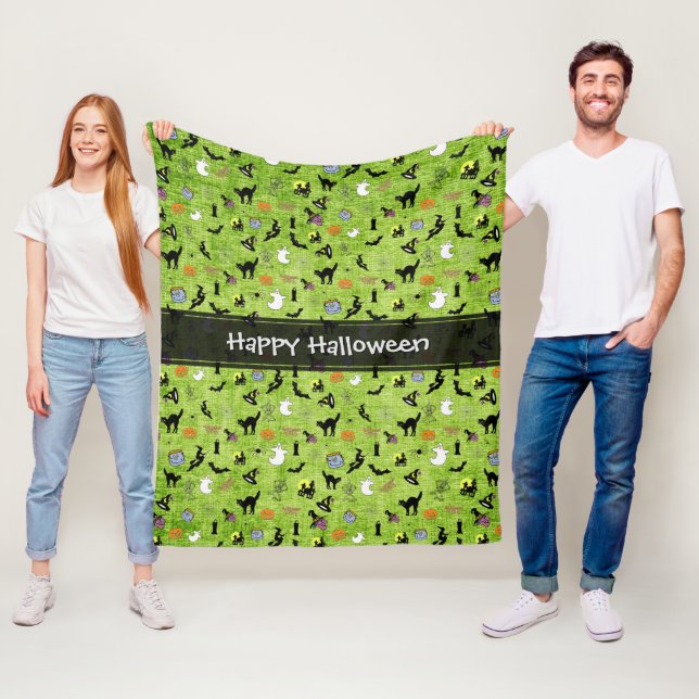 Couverture Polaire Happy Halloween Random Iconic Motif Green (En situation)