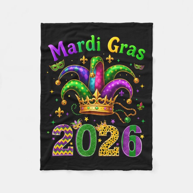 Couverture Polaire Happy Mardi Gras 2026 Jester Hat Men Women Kid Car (Devant)