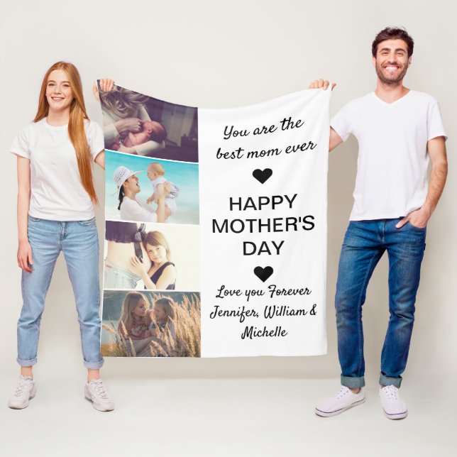 Couverture Polaire Happy Mother's Day 4 Collage de photos Meilleure m (En situation)