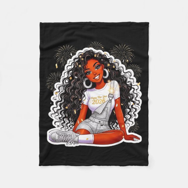 Couverture Polaire Happy New Year 2026 Black Girl Magic Melanin  (Devant)