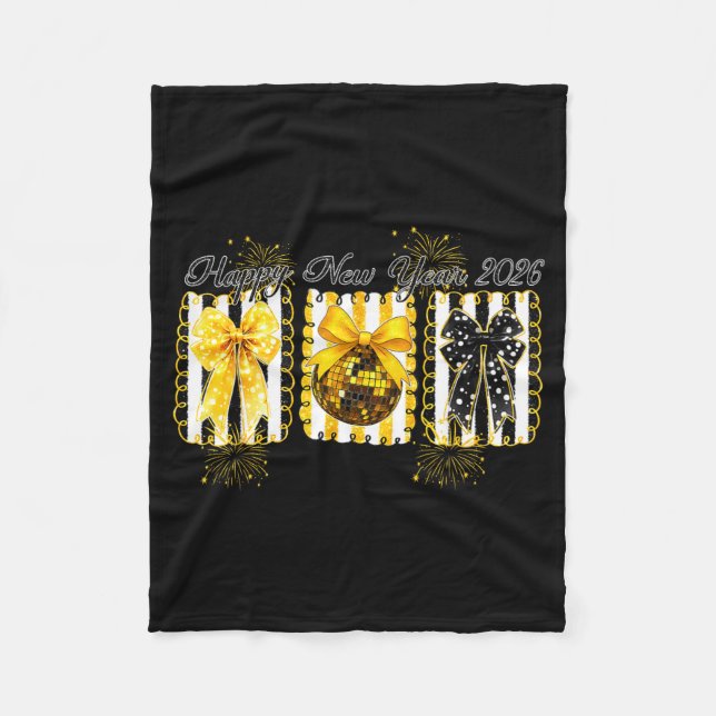 Couverture Polaire Happy New Year 2026 Disco Ball Gold Coquette Bow F (Devant)