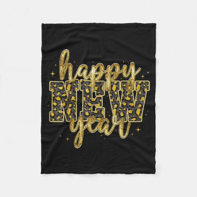 Couverture Polaire Happy New Year 2026 Gold Leopard Countdown Party F (Devant)