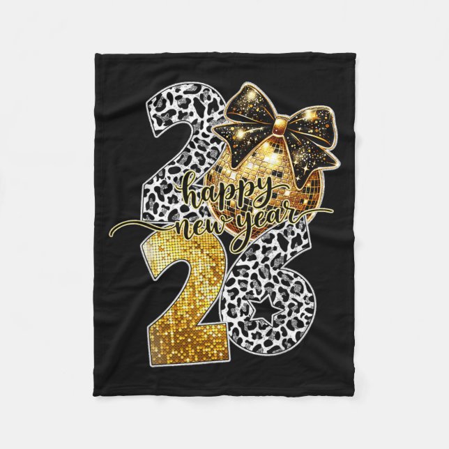Couverture Polaire Happy New Year Cute Gold Disco Ball Bow New Year's (Devant)