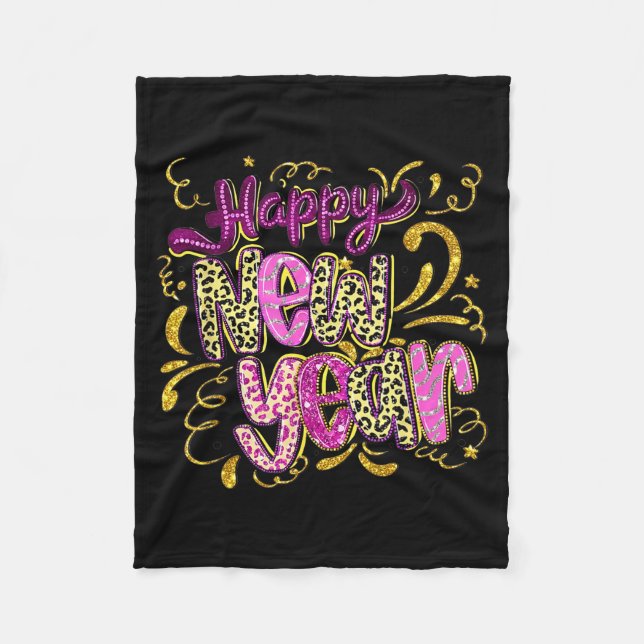 Couverture Polaire Happy New Year Hello 2026 Retro Leopard  (Devant)
