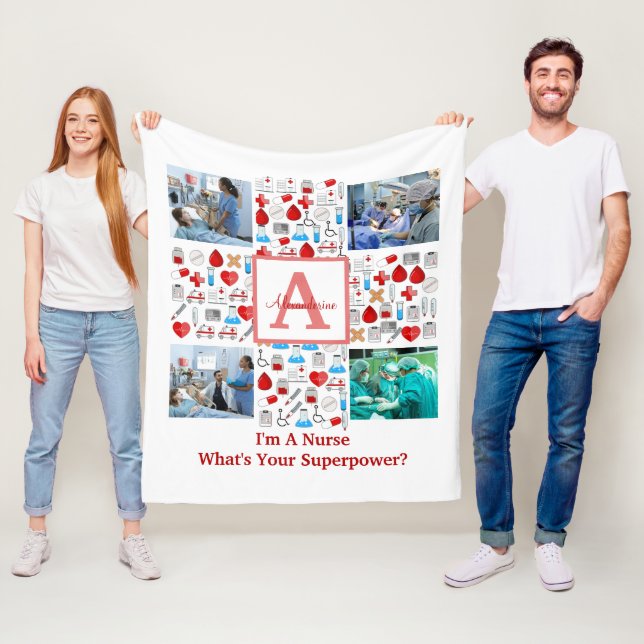 Couverture Polaire Happy Nurses Day 4 photo collage croix monogramme (En situation)