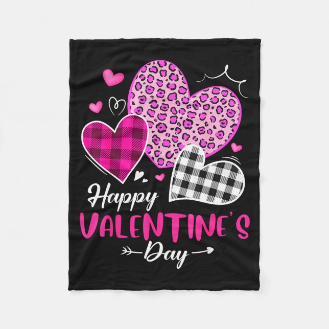 Couverture Polaire Happy Valentine's Day Leopard And Plaid Hearts Gir (Devant)