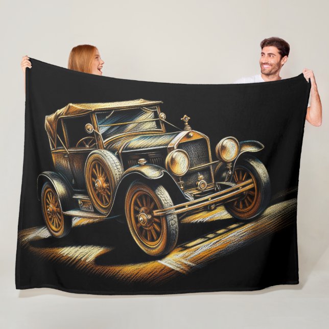 Couverture Polaire Hard Pastel Black Antique Car (En situation)