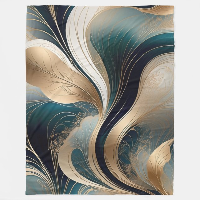Couverture Polaire Harmonie d'or - Turquoise et Abstrait d'or (Devant)
