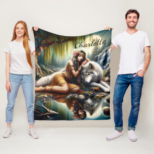 Couverture Polaire Harmonie entre une Indienne autochtone et un loup