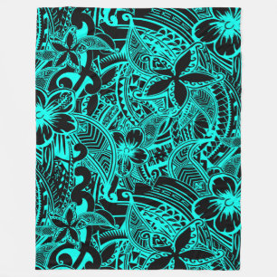 Couverture Polaire Hawaï - Samoan - Threads tribaux Turquoises polyn