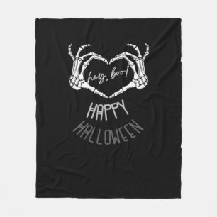 Couverture Polaire Hé, Boo ! Happy Halloween Skeleton Hand Heart Clas