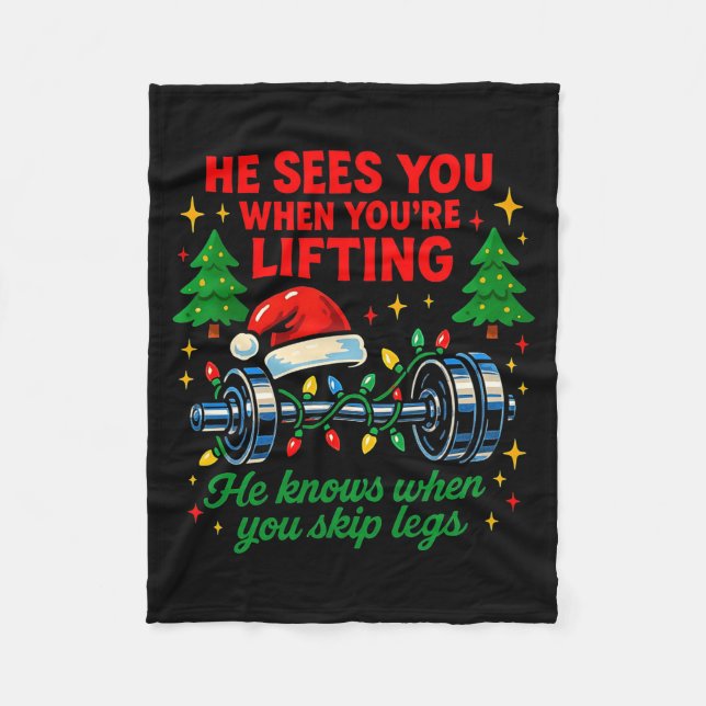 Couverture Polaire He Sees You Lifting Funny Skip Legs Christmas Tee  (Devant)