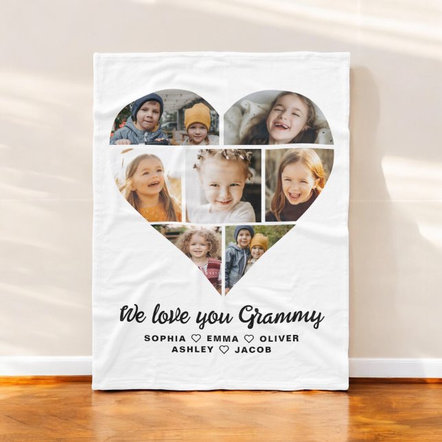 Couverture Polaire Heart We Love You Grammy Family Photo Collage (Créateur téléchargé)