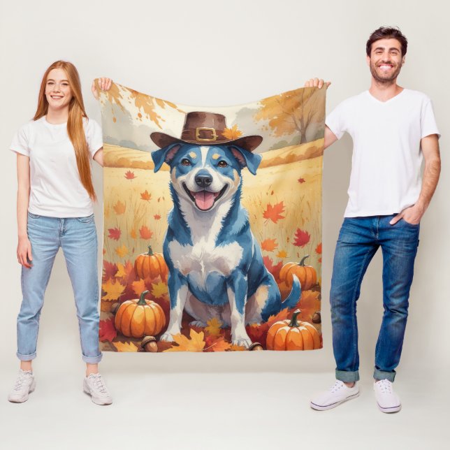 Couverture Polaire Heeler Bleu À L'Automne Feuilles Thanksgiving Art (En situation)