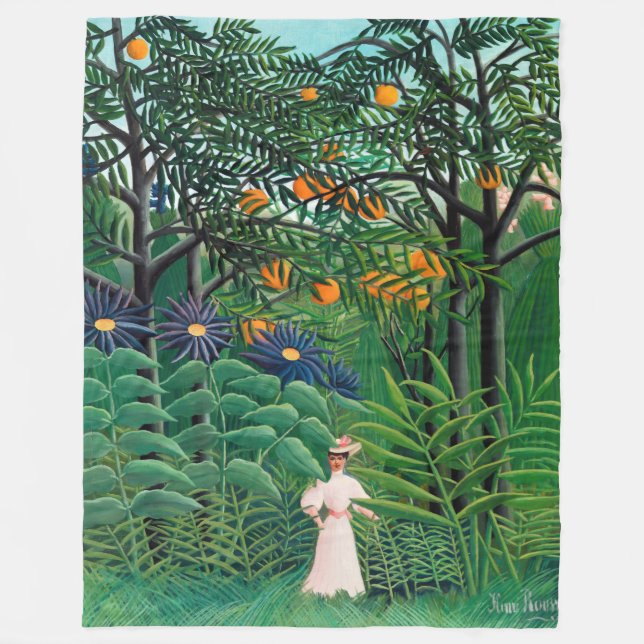 Couverture Polaire Henri Rousseau - Une femme marche dans une forêt e (Devant)