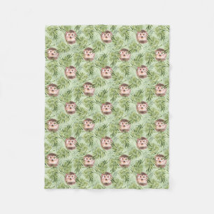 Couverture Polaire Hérisson et feuilles verts