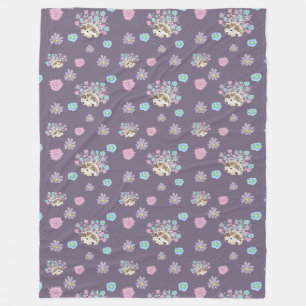 Couverture Polaire hérisson et fleurs motif