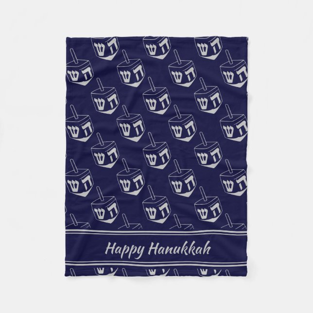 Couverture Polaire HEUREUX HANOUKKA Dreidel NAVY GRAY (Devant)