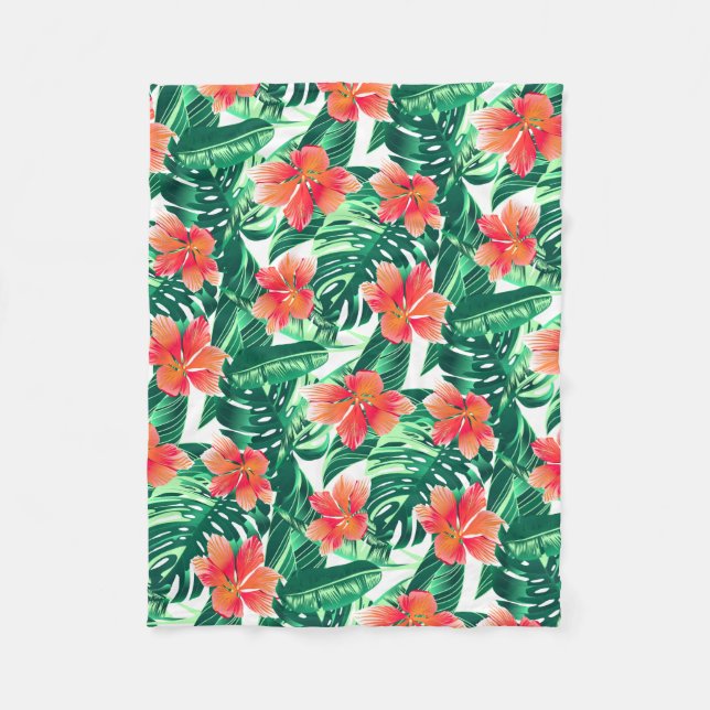 Couverture Polaire Hibiscus à l'orange tropicale (Devant)