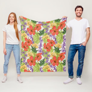 Couverture Polaire Hibiscus et orchidées hawaïens tropicaux de Keleah
