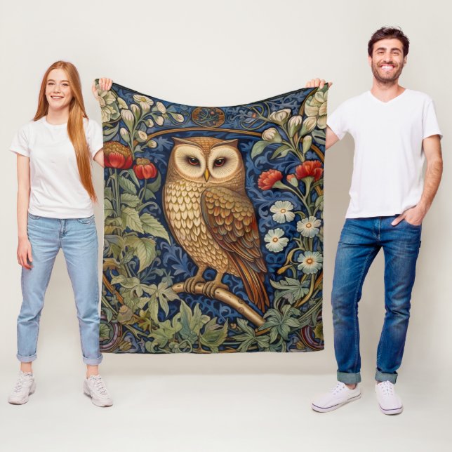 Couverture Polaire Hibou dans le jardin style William Morris (En situation)