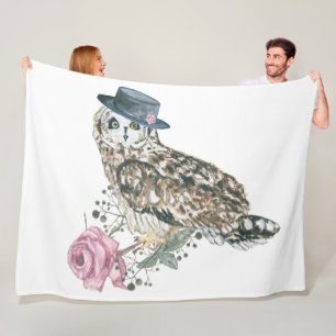 Couverture Polaire Hibou d'aquarelle