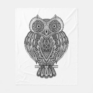 Couverture Polaire Hibou fleuri tiré par la main inspiré