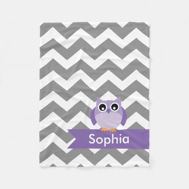 Couverture Polaire Hibou gris personnalisé de pourpre de Chevron (Devant)