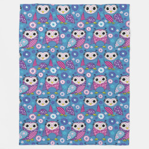 Couverture Polaire Hiboux Mignons Et Fleurs