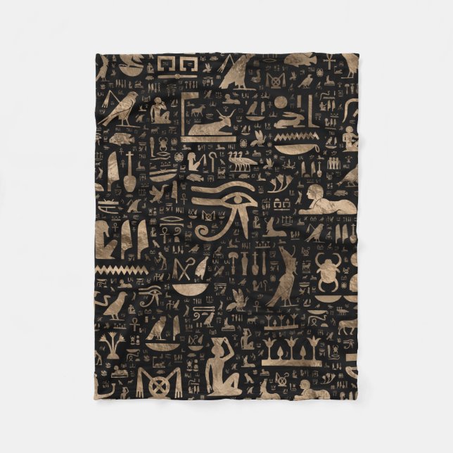 Couverture Polaire Hiéroglyphes égyptiens antiques - noir et or (Devant)