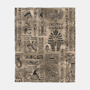Couverture Polaire Hiéroglyphes et divinités égyptiens - or de luxe