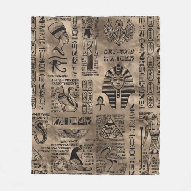 Couverture Polaire Hiéroglyphes et divinités égyptiens - or de luxe (Devant)