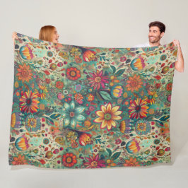 Couverture Polaire Hippie rétro : Blanche à tapisserie florale