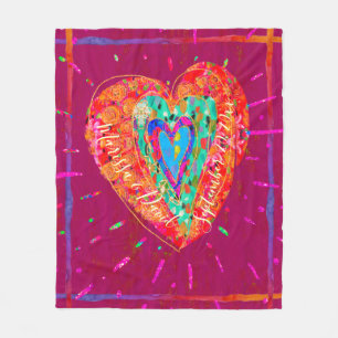 Couverture Polaire Hippie rétro Coeur rose Turquoise Enregistrer la d